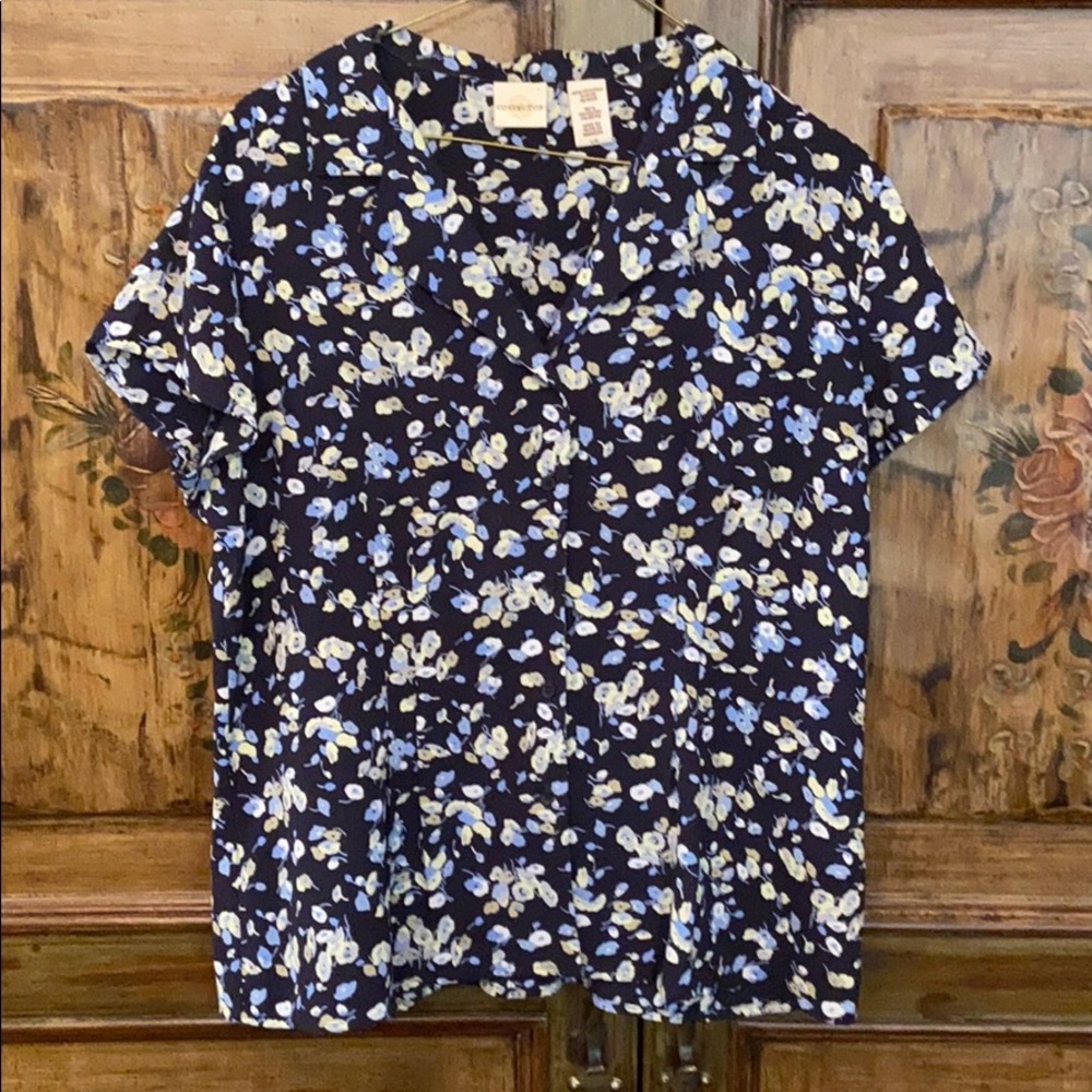 Navy Blue Floral Blouse